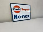 Gulf Super No-nox emaille reclamebordje, Verzamelen, Reclamebord, Gebruikt, Ophalen of Verzenden