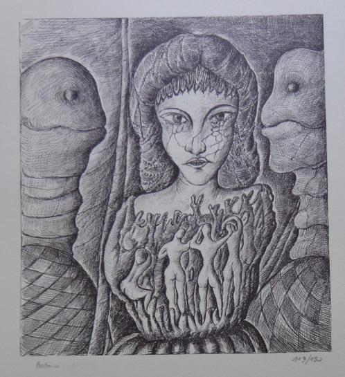 ARMAND SIMON / SURREALISME / ZW-W LITHO / 66x50cm / SIG, Antiek en Kunst, Kunst | Litho's en Zeefdrukken, Ophalen of Verzenden
