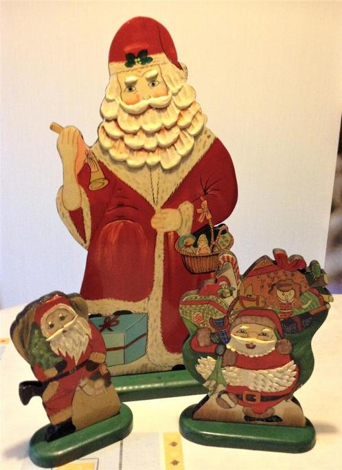 Set van 3 vintage houten kerstmannen op voet, Antiek en Kunst, Curiosa en Brocante, Ophalen of Verzenden