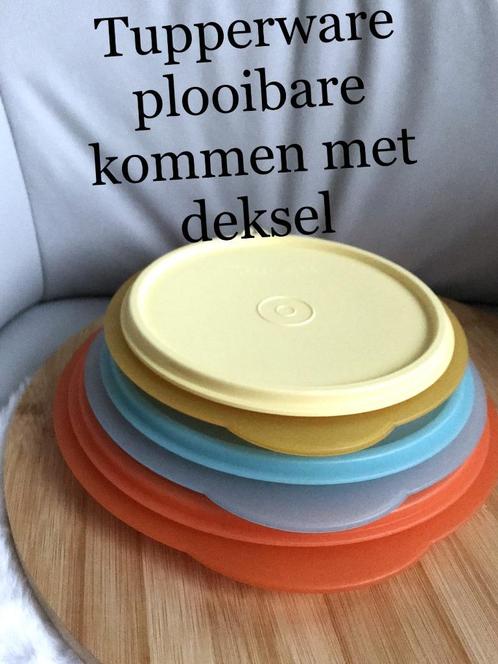 Tupperware 3 plooibare kommen met deksel 18 foto's., Huis en Inrichting, Keuken | Tupperware, Zo goed als nieuw, Bak of Kom, Blauw