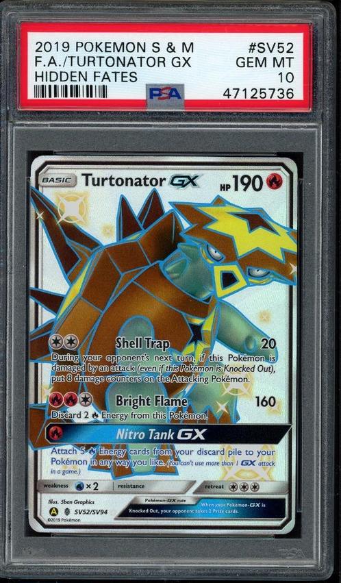 Turtonator GX PSA 10 - SV52/SV94 - Sun & Moon - Hidden Fates, Hobby en Vrije tijd, Verzamelkaartspellen | Pokémon, Zo goed als nieuw