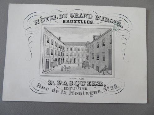 1850 Carte Porcelaine Hôtel du Grand Miroir Bruxelles, Collections, Photos & Gravures, Comme neuf, Gravure, Bâtiment, Avant 1940