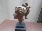 Vintage Art Deco vrouwenhoofd buste brons marmer, Antiek en Kunst, Ophalen of Verzenden