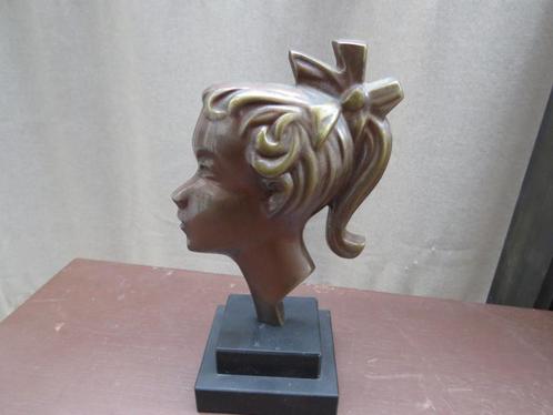Buste de tête de femme vintage Art Déco bronze marbre, Antiquités & Art, Curiosités & Brocante, Enlèvement ou Envoi
