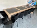 Eiken tafel te koop met stenenblad, Huis en Inrichting, Ophalen, Gebruikt, 100 tot 150 cm, Vijf personen of meer