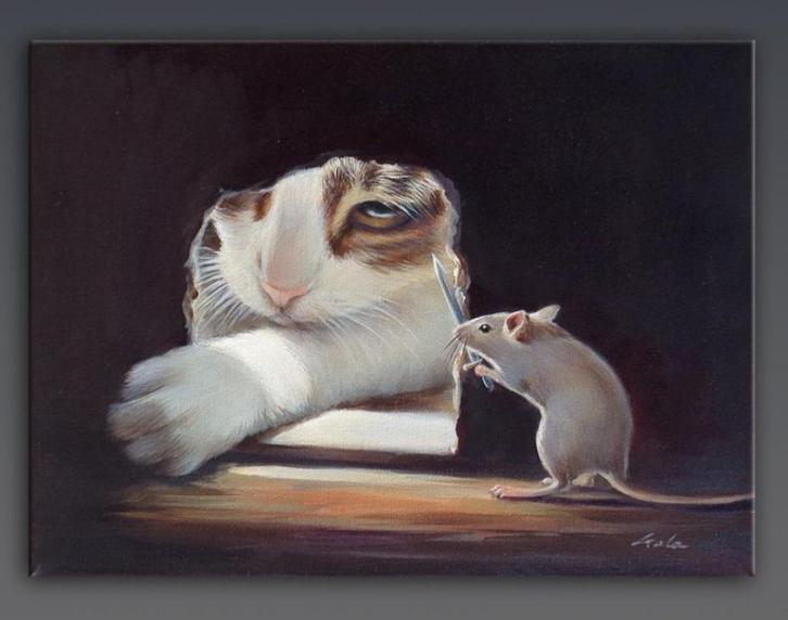 Gala  schilderij Cat and mouse painting Armed, Antiek en Kunst, Kunst | Schilderijen | Modern, Ophalen of Verzenden