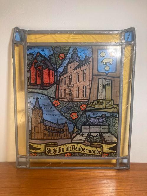 St.-Gillis bij Dendermonde Glas-in-lood raam, Antiek en Kunst, Antiek | Glaswerk en Kristal, Ophalen