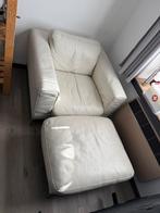 1zit zetel met poef (wit leder), Huis en Inrichting, Ophalen, Gebruikt
