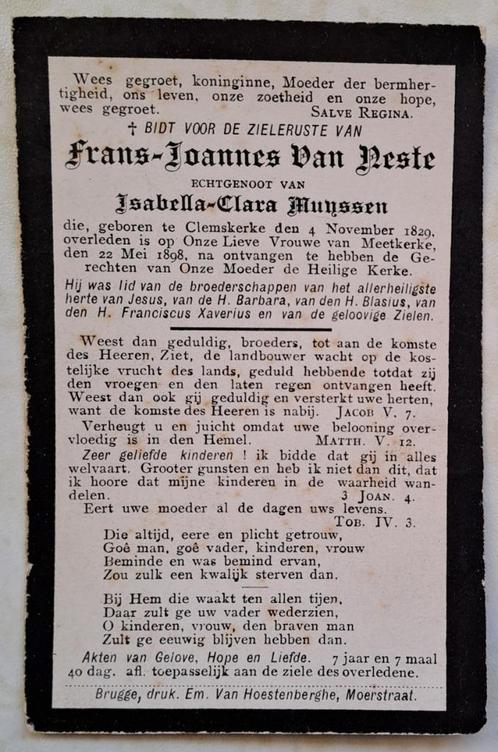 9 bidprentjes Clemskerke-Meetkerke fam. Van Neste, Verzamelen, Bidprentjes en Rouwkaarten, Bidprentje, Ophalen of Verzenden