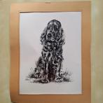 Hond pentekening in passe-partout, getekend Delacoux, Ophalen