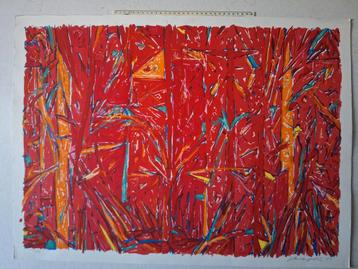 Vroege zeefdruk Fik Van Gestel abstracte compositie uit 1983 beschikbaar voor biedingen