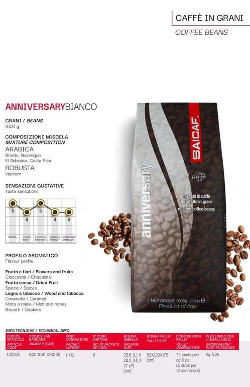 Saicaf Anniversary Bianco Premium Italian espresso 1 kg, Zakelijke goederen, Horeca | Food, Dranken, Ophalen of Verzenden