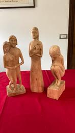 3 handgemaakte beelden in hout, Antiek en Kunst, Kunst | Beelden en Houtsnijwerken, Ophalen