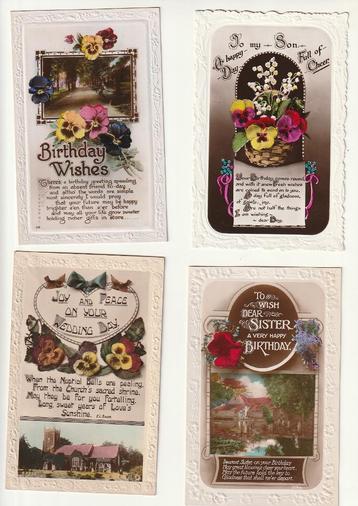 Lot 8  engelse kaarten Birthday wedding bloemen reliëf beschikbaar voor biedingen
