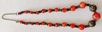 Collier artisanal perles agate orange + métal, 45 cm, NEUF, Handtassen en Accessoires, Kettingen, Nieuw, Oranje, Ophalen of Verzenden