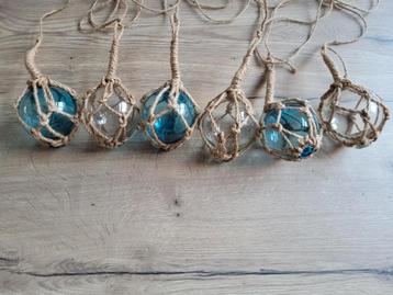 Decoratie zee : Japans glas in jute / visnet boeien ( 6 st.), Enlèvement ou Envoi, Comme neuf