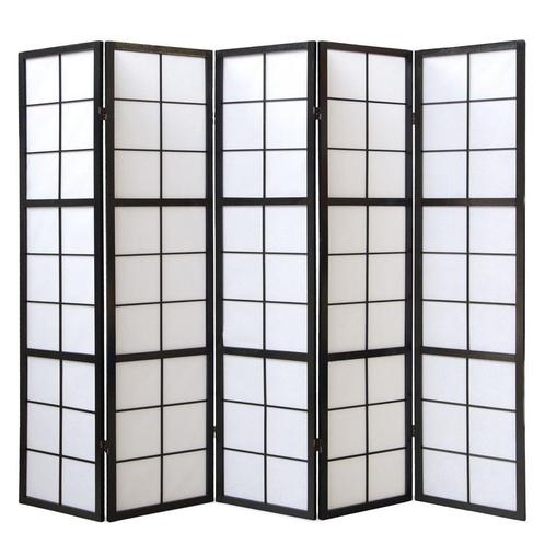 Zwart houten kamerscherm 5-delig shoji bekleding inklapbaar, Maison & Meubles, Accessoires pour la Maison | Paravents d'intérieur