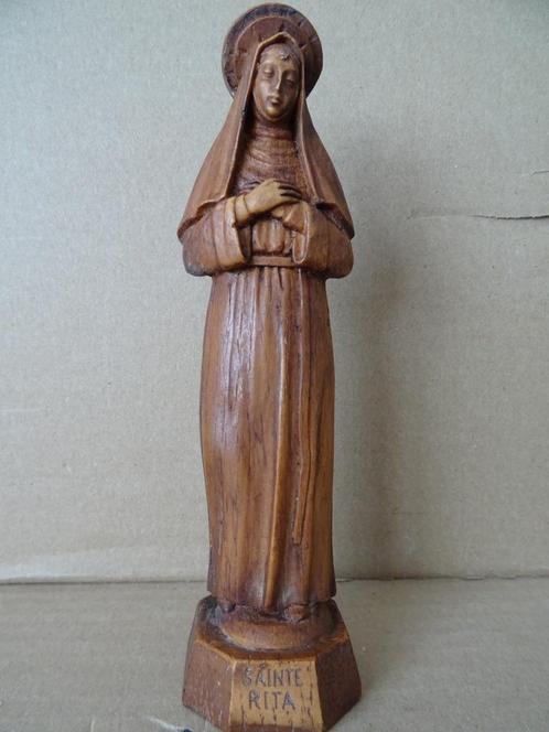 Houten beeld beeldje Heilige Rita 17cm Rita van Cascia 1970, Verzamelen, Religie, Gebruikt, Christendom | Katholiek, Beeld(je)