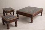 Unieke Afrikaanse salontafels – massief hout, Huis en Inrichting, Ophalen, Gebruikt, 100 tot 150 cm, Vierkant