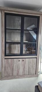 Vitrinekast, lichtbruin en zwart, Huis en Inrichting, Kasten | Vitrinekasten, Ophalen