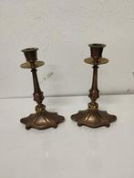 Set van 2 antiek Engels Victoriaanse koperen kandelaars 21cm, Antiek en Kunst, Ophalen of Verzenden, Koper of Brons