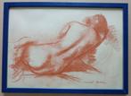 MARCEL ROCHE / RUGGELINGS NAAKT / KLEURLITHO / 23x31cm KADER, Antiek en Kunst, Kunst | Etsen en Gravures, Ophalen of Verzenden