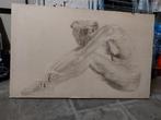 2 tekeningen naakte vrouwen op hout, Antiek en Kunst, Kunst | Tekeningen en Fotografie, Ophalen