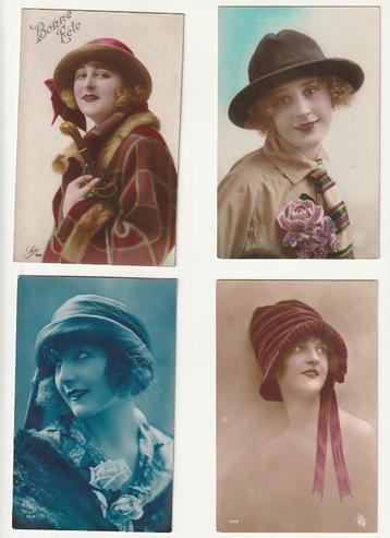 Lot 8 cartes de femmes avec chapeau