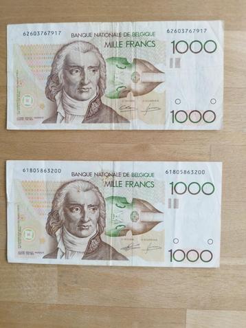 Bankbiljet 1000 Belgische frank ( 2 stuks ) beschikbaar voor biedingen