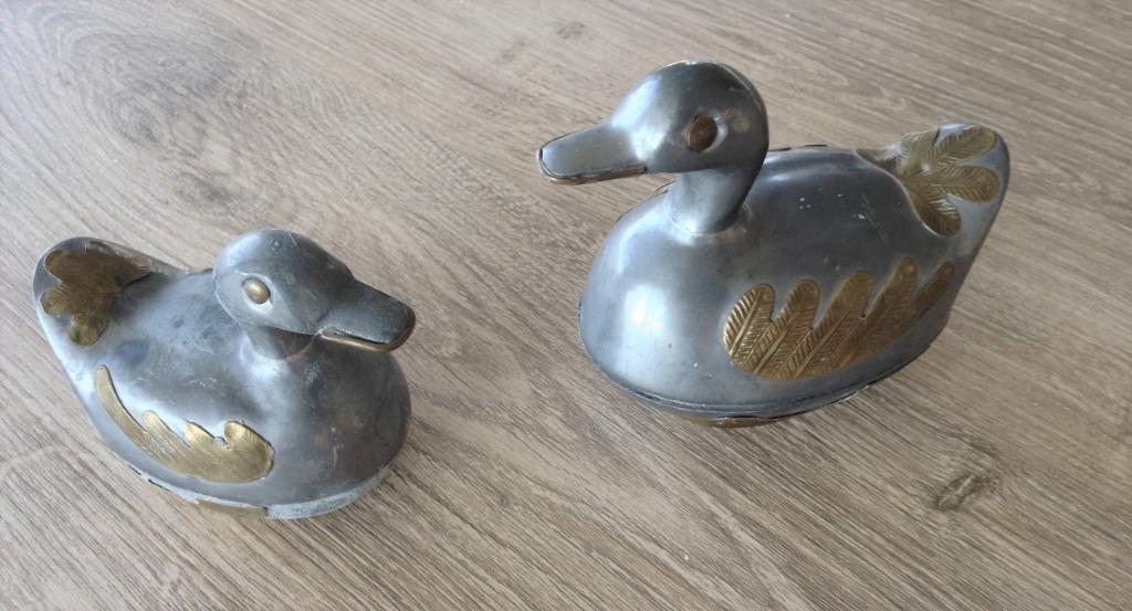 Tinnen eendjes, Verzamelen, Beelden en Beeldjes, Gebruikt, Dier, Ophalen of Verzenden