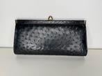 Vintage Corbeau clutch Ostrich leder in Jet Black, Handtassen en Accessoires, Tassen | Damestassen, Ophalen, Gebruikt, Zwart, Avondtasje