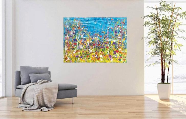 Field's whit flowers, Antiek en Kunst, Kunst | Schilderijen | Abstract, Ophalen