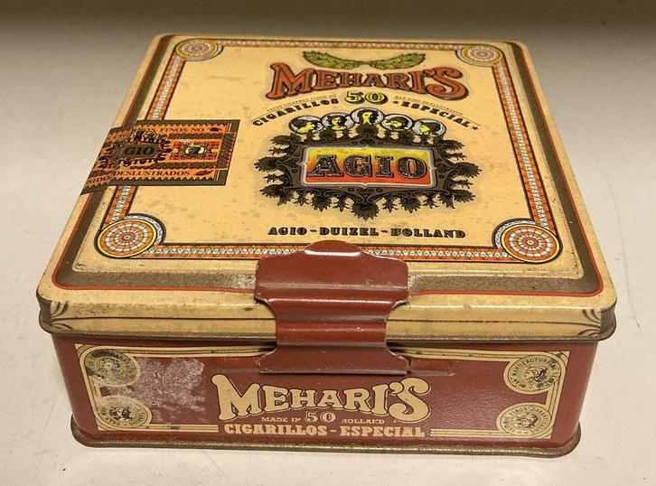 Blikken doos Agio Mehari's 50 cigarillos, Verzamelen, Blikken, Gebruikt, Overige, Overige merken, Ophalen of Verzenden