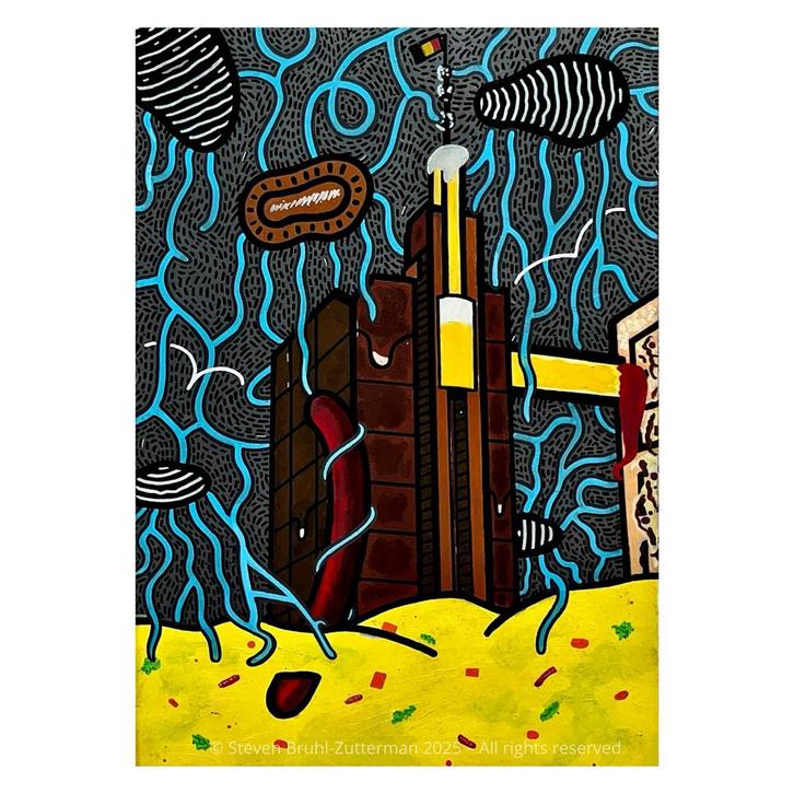 Origineel schilderij van de Proximus Towers - Acryl - 40x60, Antiek en Kunst, Kunst | Schilderijen | Modern, Ophalen of Verzenden