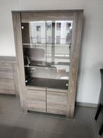 Mooie vitrinekast in ‘uitgebleekte’ eik-look – zgan, Ophalen, Met deur(en), Glas, 50 tot 100 cm