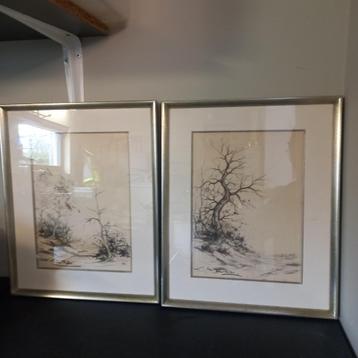 Schilderij landschap schets 2x  beschikbaar voor biedingen