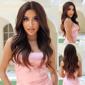 Luxe pruik lang haar in bruinmix zonder pony model Zea beschikbaar voor biedingen