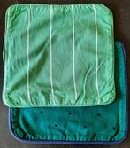 Te koop: Twee groenen sierkussens met rits., Huis en Inrichting, Woonaccessoires | Kussens, Ophalen, Gebruikt, Groen, Vierkant
