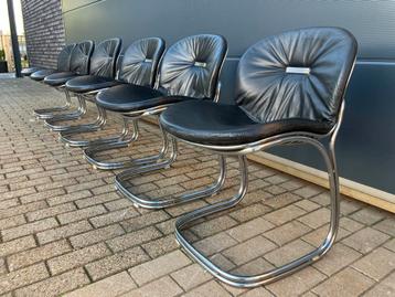 6x Gastone Rinaldi Sabrina chairs Rima Zwart leder TOPstaat! beschikbaar voor biedingen