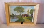 Belle œuvre peinte ancienne 'Ferme et rivière' - signée, Enlèvement ou Envoi