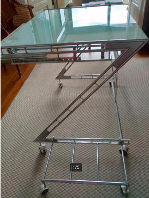 kleine computertafel glas en metaal, Huis en Inrichting, Kasten | Computermeubels, Gebruikt, 70 tot 120 cm, 70 tot 120 cm, Glas