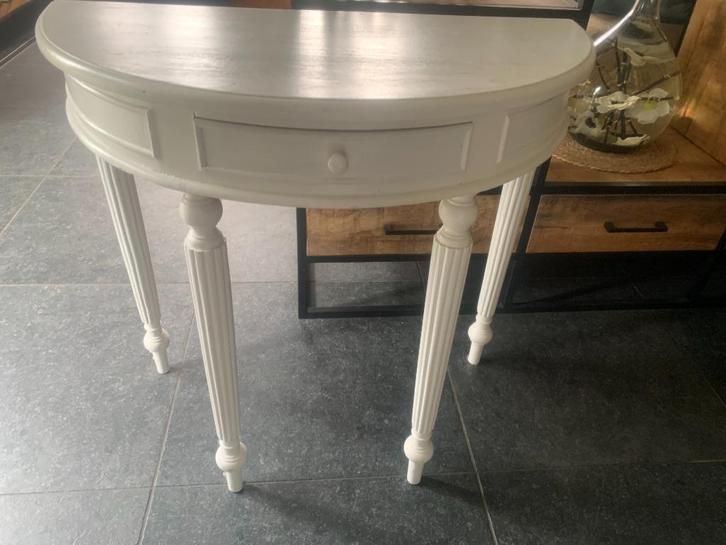 Landelijk wandtafeltje met schuifje, halve maan tafel, Huis en Inrichting, Tafels | Sidetables, Gebruikt, 25 tot 50 cm, 50 tot 100 cm