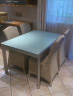 mooie glazen eettafel & 4 stoelen (Vincent Shepard), Ophalen, Vierkant, 50 tot 100 cm, Vijf personen of meer