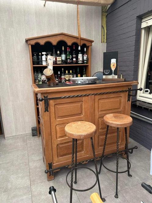 Bar en bois deux pièces avec deux tabourets, Maison & Meubles, Maison & Meubles | Autre, Utilisé, Enlèvement