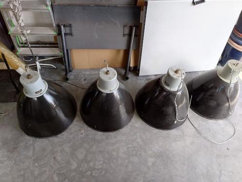 4 ECHTE GROTE  ZWARE INDUSTRIELE HANGLAMPEN 500W, Huis en Inrichting, Lampen | Hanglampen, Gebruikt, Minder dan 50 cm, Metaal