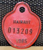 ancienne plaque velo hainaut 1985, Ophalen of Verzenden, Gebruikt