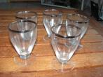 Lot van 5 mooie glazen met verzilverde rand hoogte 9 cm., Overige typen, Ophalen of Verzenden, Zo goed als nieuw