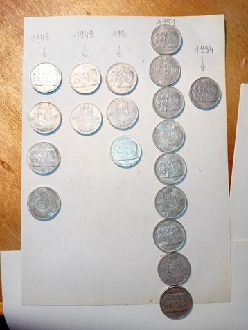 100 Belgische zilveren munten van 1948 tot 1951 en één van  beschikbaar voor biedingen
