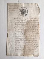 Handgeschreven akte 1777, donnation, Antiquités & Art, Antiquités | Livres & Manuscrits, Enlèvement ou Envoi