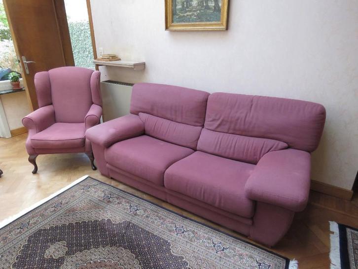 zetel + sofa, Huis en Inrichting, Zetels | Zetels, Gebruikt, 200 tot 250 cm, 75 tot 100 cm, Hout, Stof, Ophalen